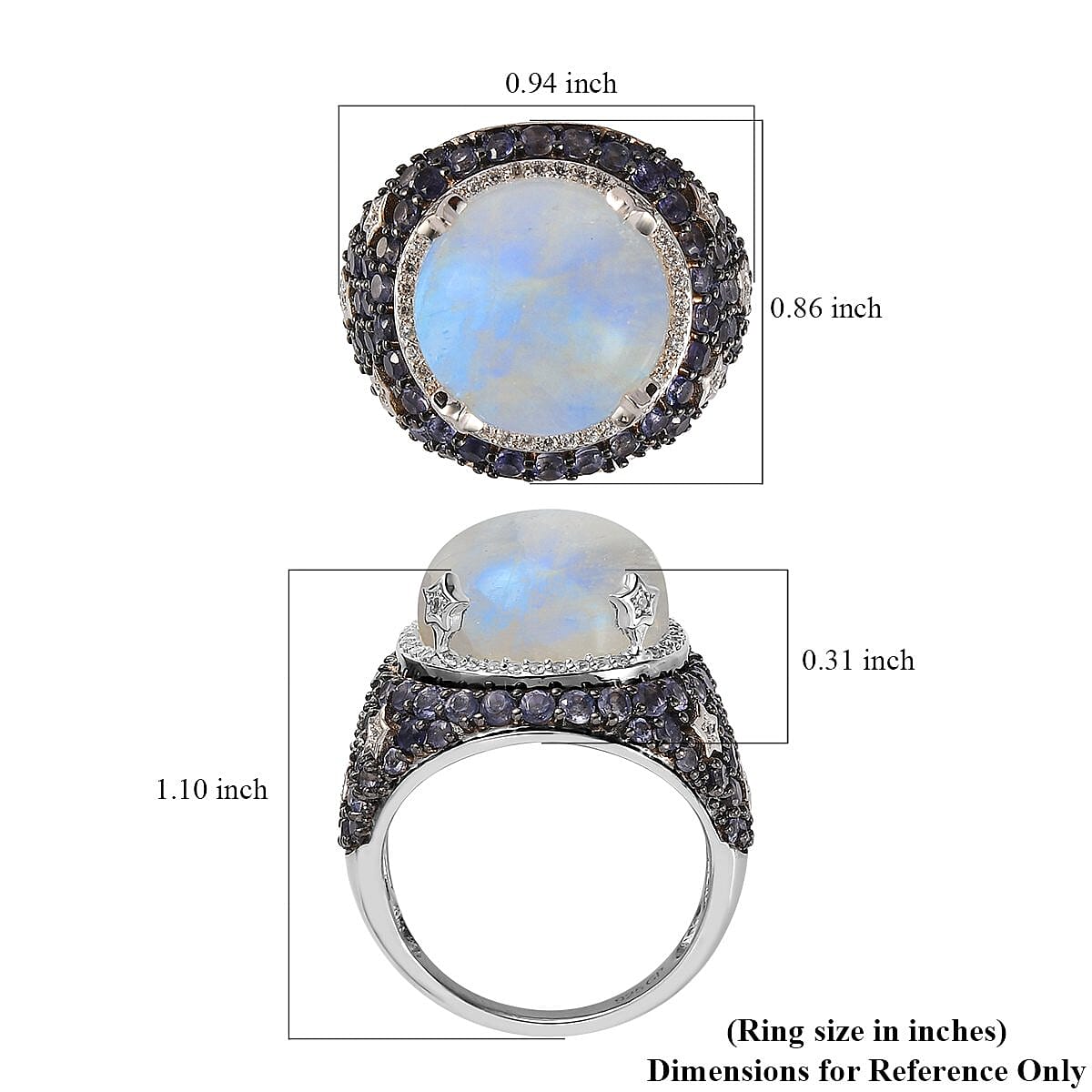 GP Celestial Dreams Collection Kuisa Rainbow Moonstone, Multi Gemstone Ring in Platinum Over Sterling Silver (Size 10.0) 13.65 ctw