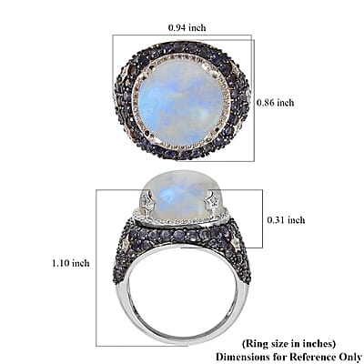 GP Celestial Dreams Collection Kuisa Rainbow Moonstone, Multi Gemstone Ring in Platinum Over Sterling Silver (Size 10.0) 13.65 ctw