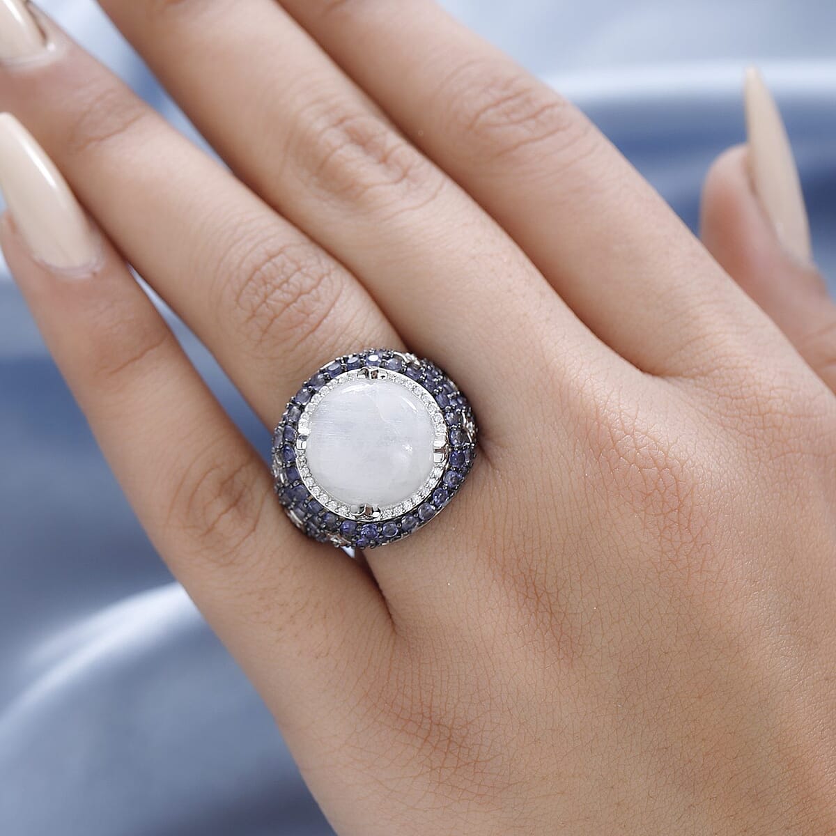 GP Celestial Dreams Collection Kuisa Rainbow Moonstone, Multi Gemstone Ring in Platinum Over Sterling Silver (Size 10.0) 13.65 ctw image number 2