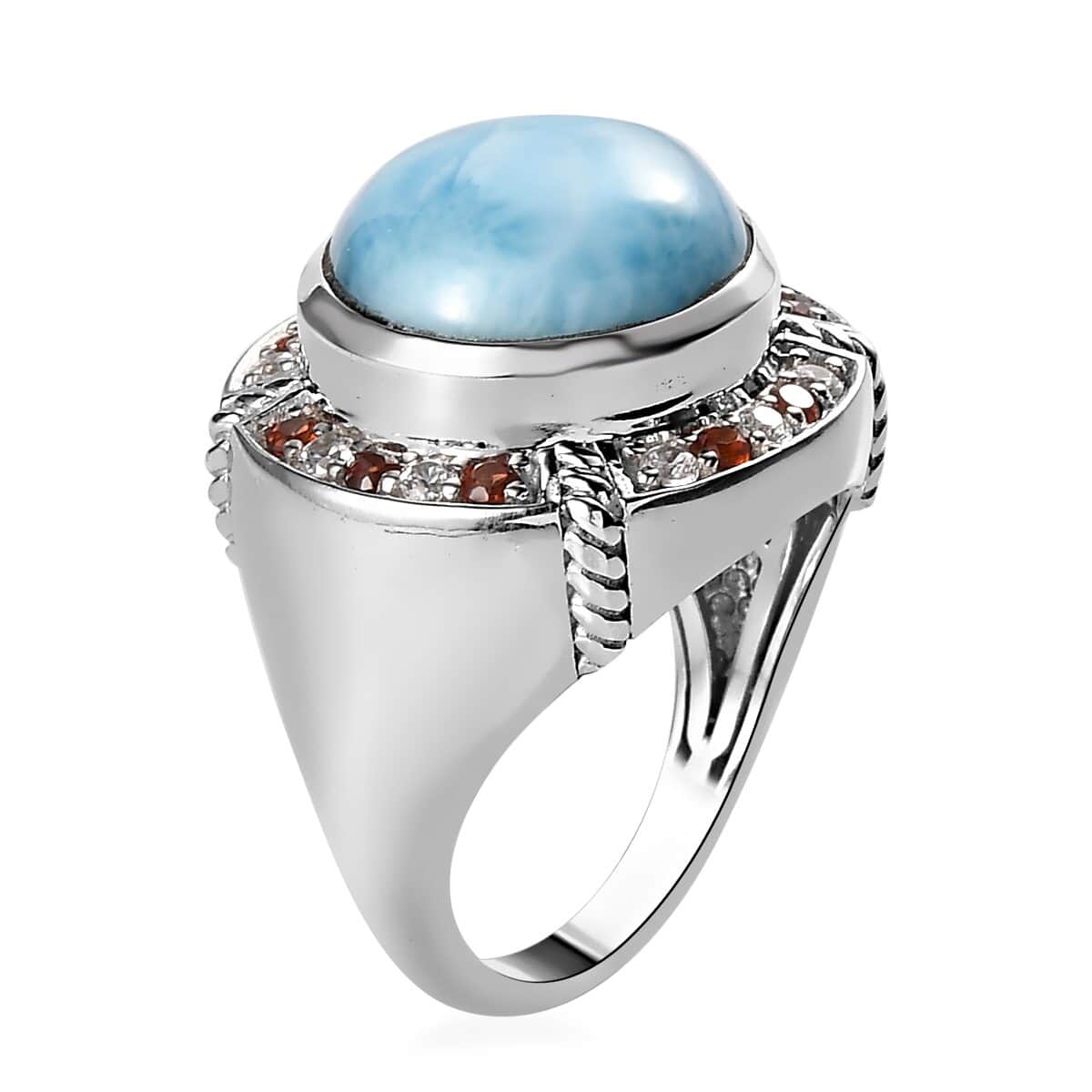 GP Bella Italia Collection Larimar and Multi Gemstone Double Halo Ring in Platinum Over Sterling Silver (Size 6.0) 9.65 ctw image number 3