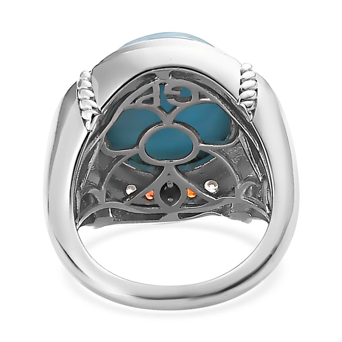 GP Bella Italia Collection Larimar and Multi Gemstone Double Halo Ring in Platinum Over Sterling Silver (Size 6.0) 9.65 ctw image number 4