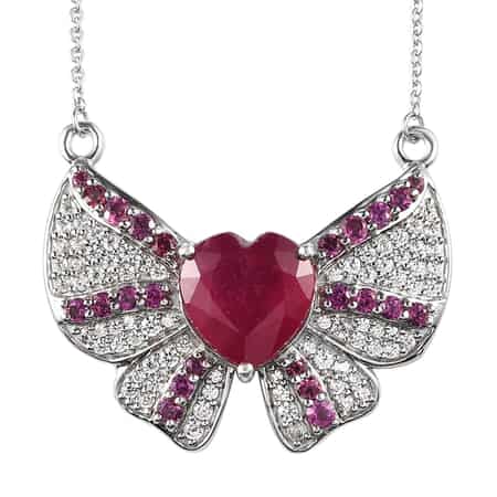 GP Amore Collection AAA Niassa Ruby (FF) and Multi Gemstone Necklace 18 Inches in Platinum Over Sterling Silver 7.15 ctw image number 0