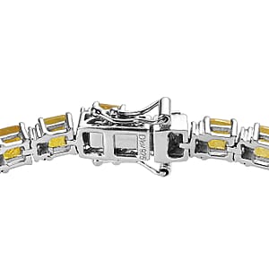 Asscher Cut Yellow Sapphire (FF) and White Zircon Tennis Bracelet in Platinum Over Sterling Silver (7.25 In) 16.75 ctw