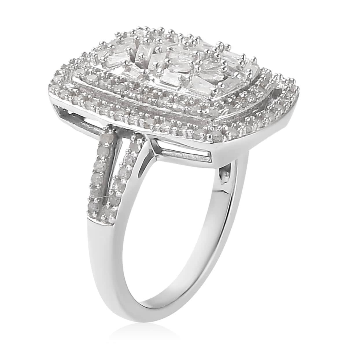 TLV Diamond Cocktail Ring in Platinum Over Sterling Silver (Size 10.0) 1.00 ctw image number 3