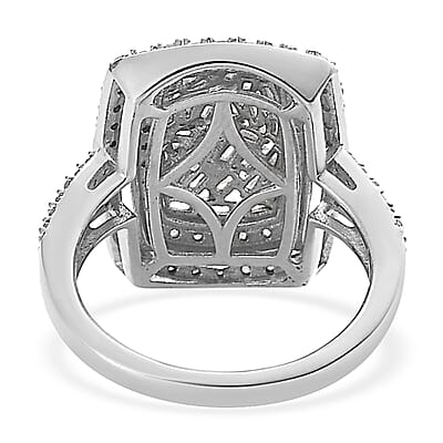 Natural Diamond Cocktail Ring in Platinum Over Sterling Silver (Size 10.0) 1.00 ctw