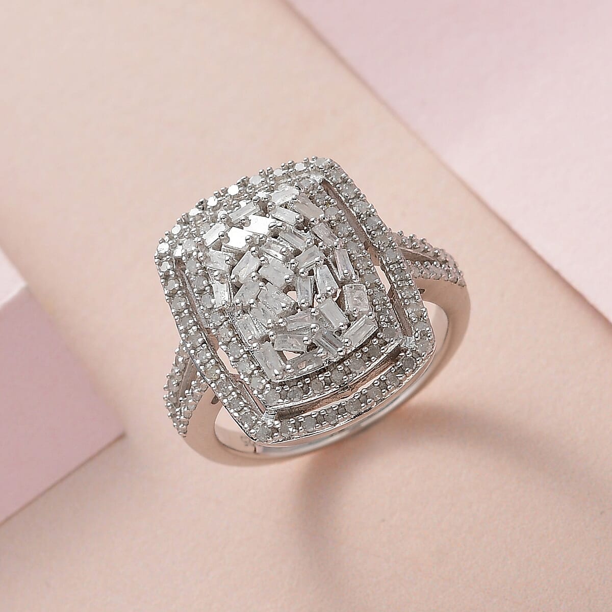 Natural Diamond Cocktail Ring in Platinum Over Sterling Silver (Size 6.0) 1.00 ctw image number 1