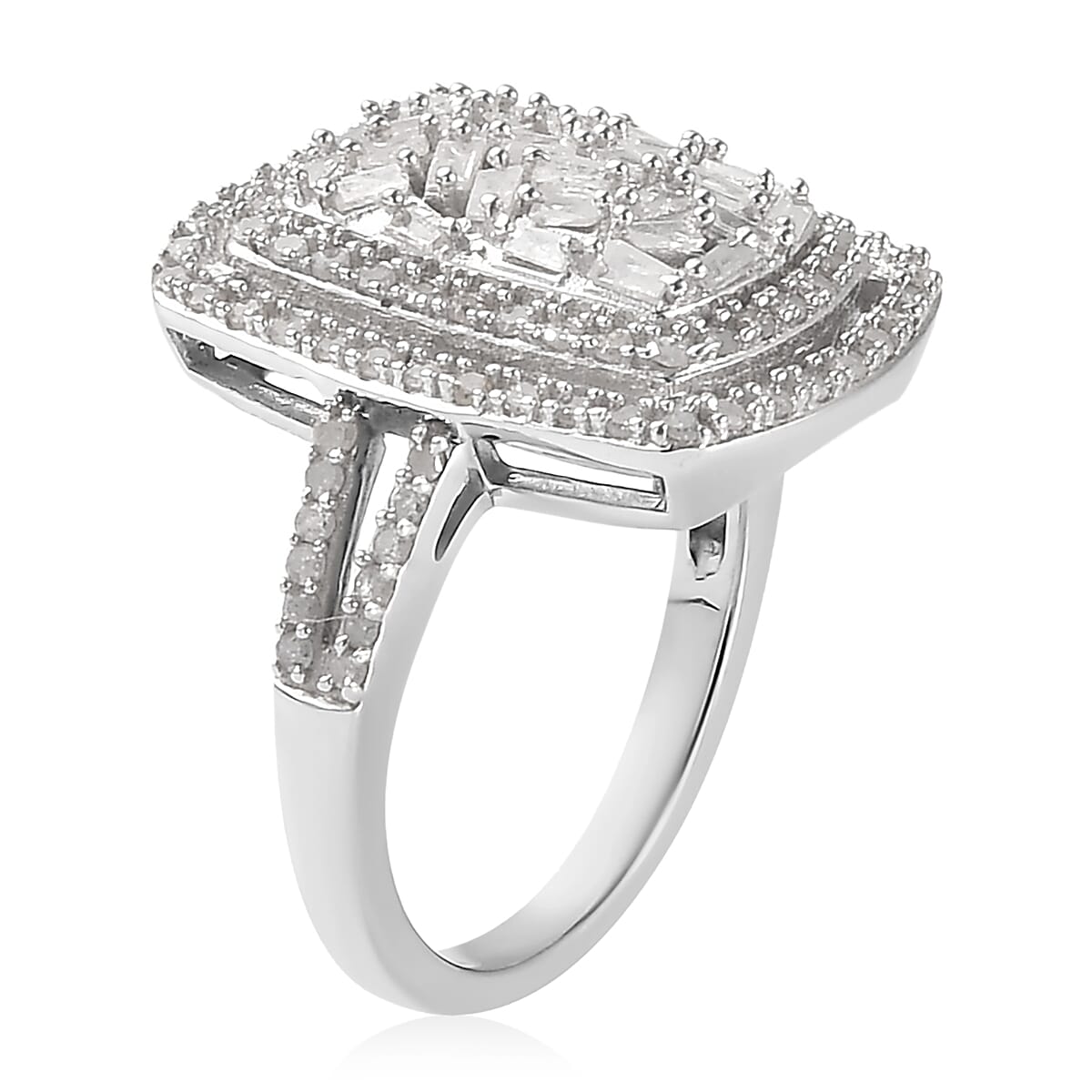 Natural Diamond Cocktail Ring in Platinum Over Sterling Silver (Size 6.0) 1.00 ctw image number 3