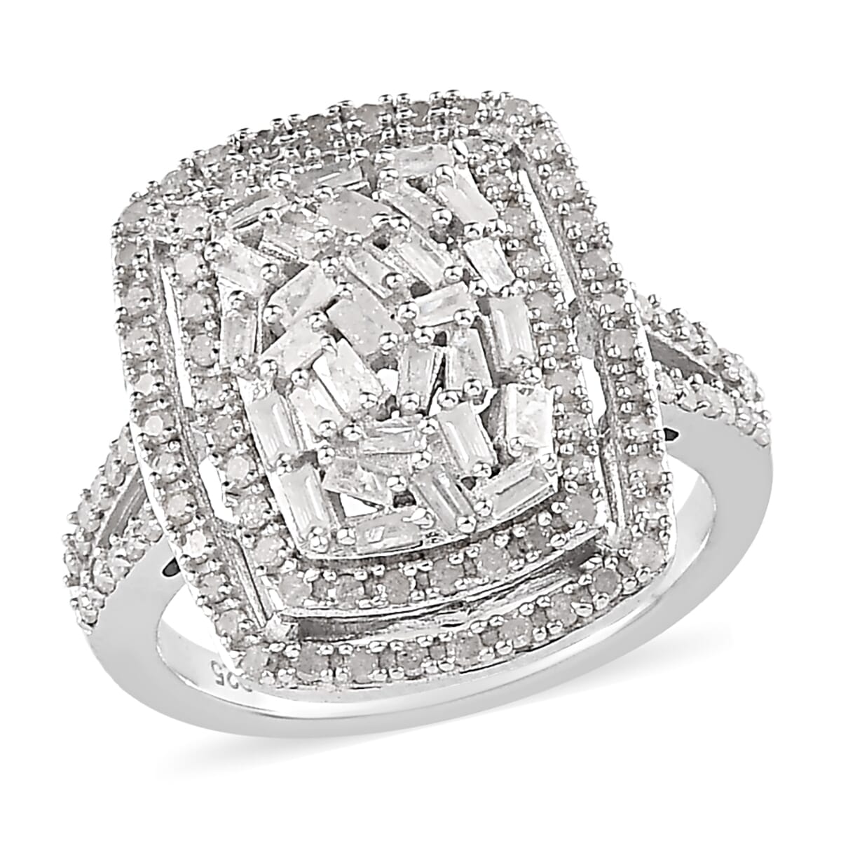 Natural Diamond Cocktail Ring in Platinum Over Sterling Silver (Size 8.0) 1.00 ctw image number 0