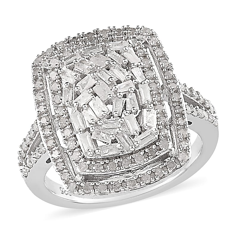 Natural Diamond Cocktail Ring in Platinum Over Sterling Silver (Size 8.0) 1.00 ctw
