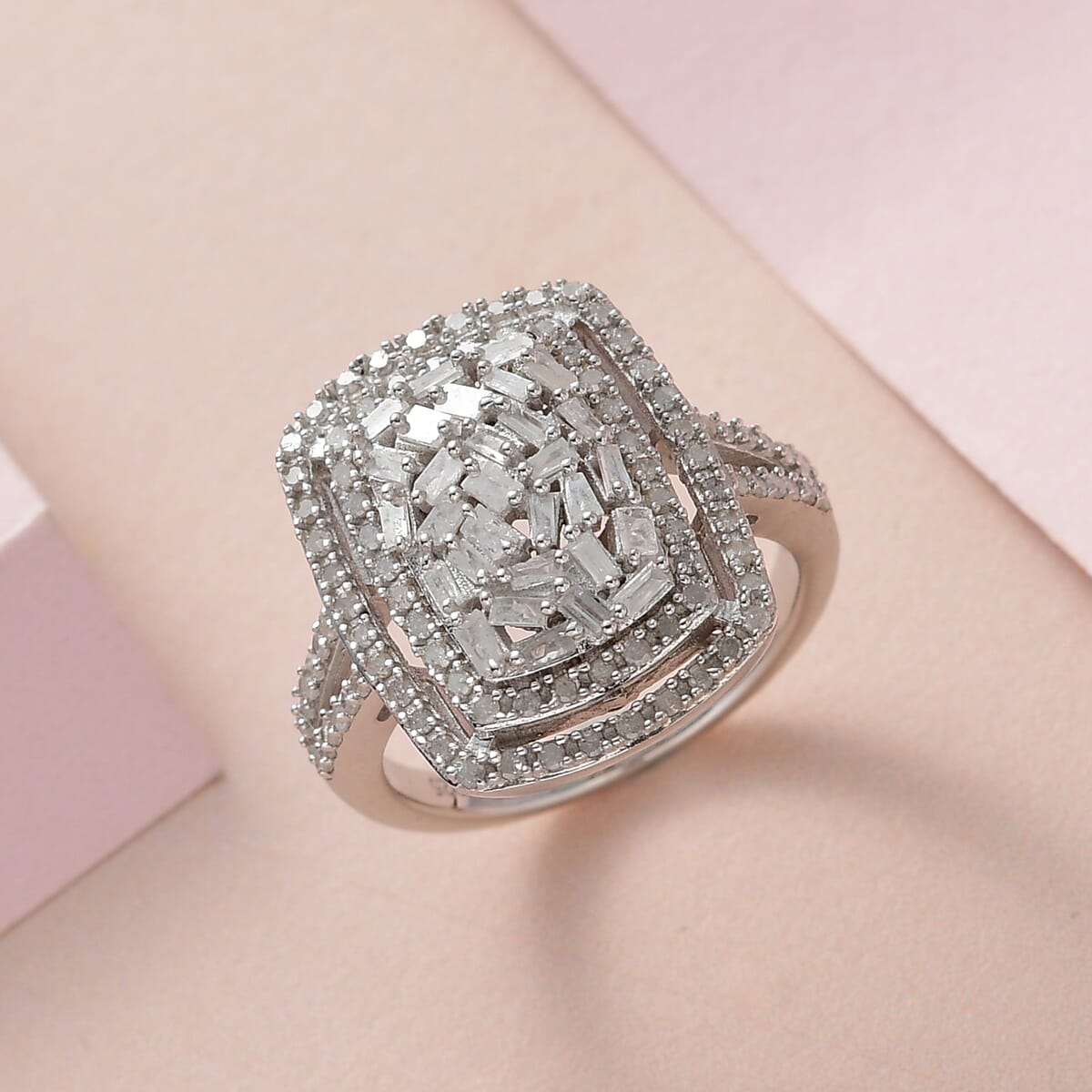 Natural Diamond Cocktail Ring in Platinum Over Sterling Silver (Size 8.0) 1.00 ctw image number 1