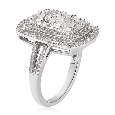 Natural Diamond Cocktail Ring in Platinum Over Sterling Silver (Size 8.0) 1.00 ctw