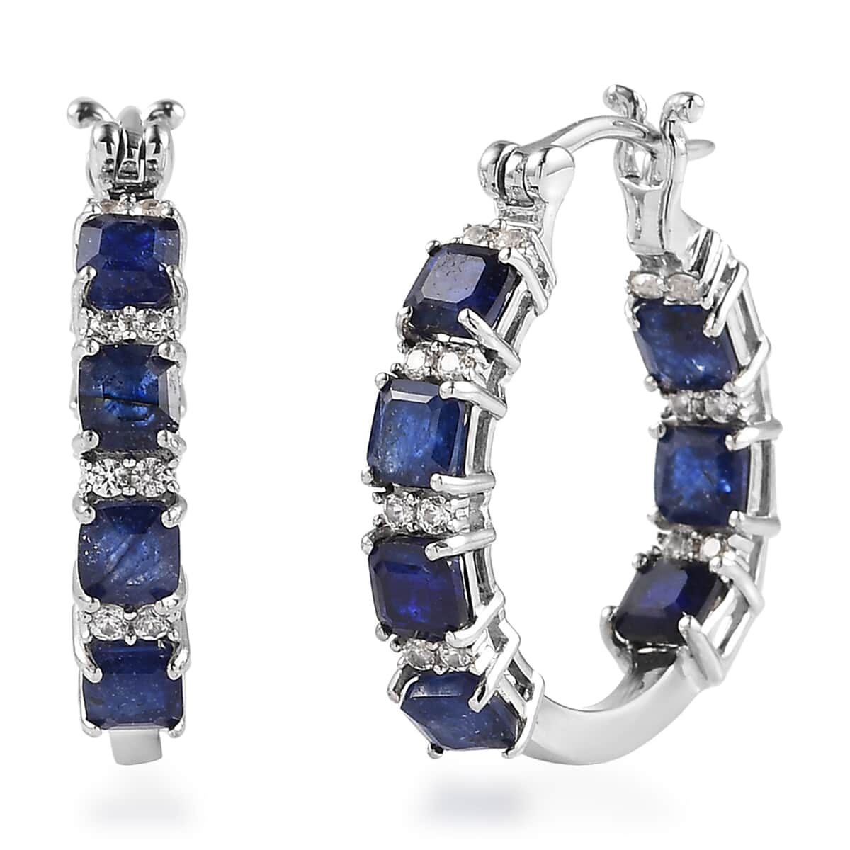 Asscher Cut Masoala Sapphire (FF) and White Zircon Inside Out Hoop Earrings in Platinum Over Sterling Silver 7.65 ctw image number 0