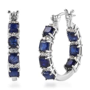 Asscher Cut Masoala Sapphire (FF) and White Zircon Inside Out Hoop Earrings in Platinum Over Sterling Silver 7.65 ctw