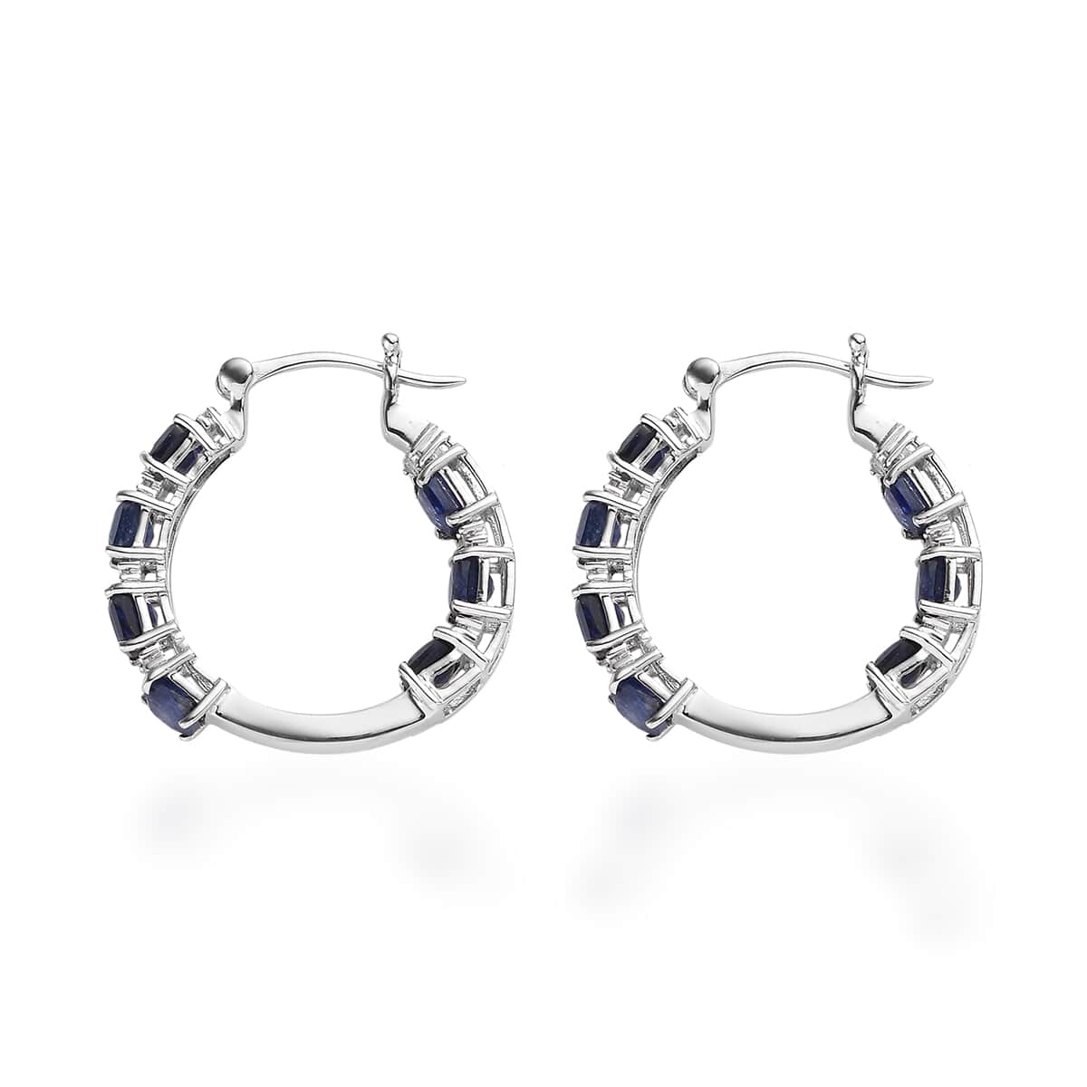 Asscher Cut Masoala Sapphire (FF) and White Zircon Inside Out Hoop Earrings in Platinum Over Sterling Silver 7.65 ctw image number 3