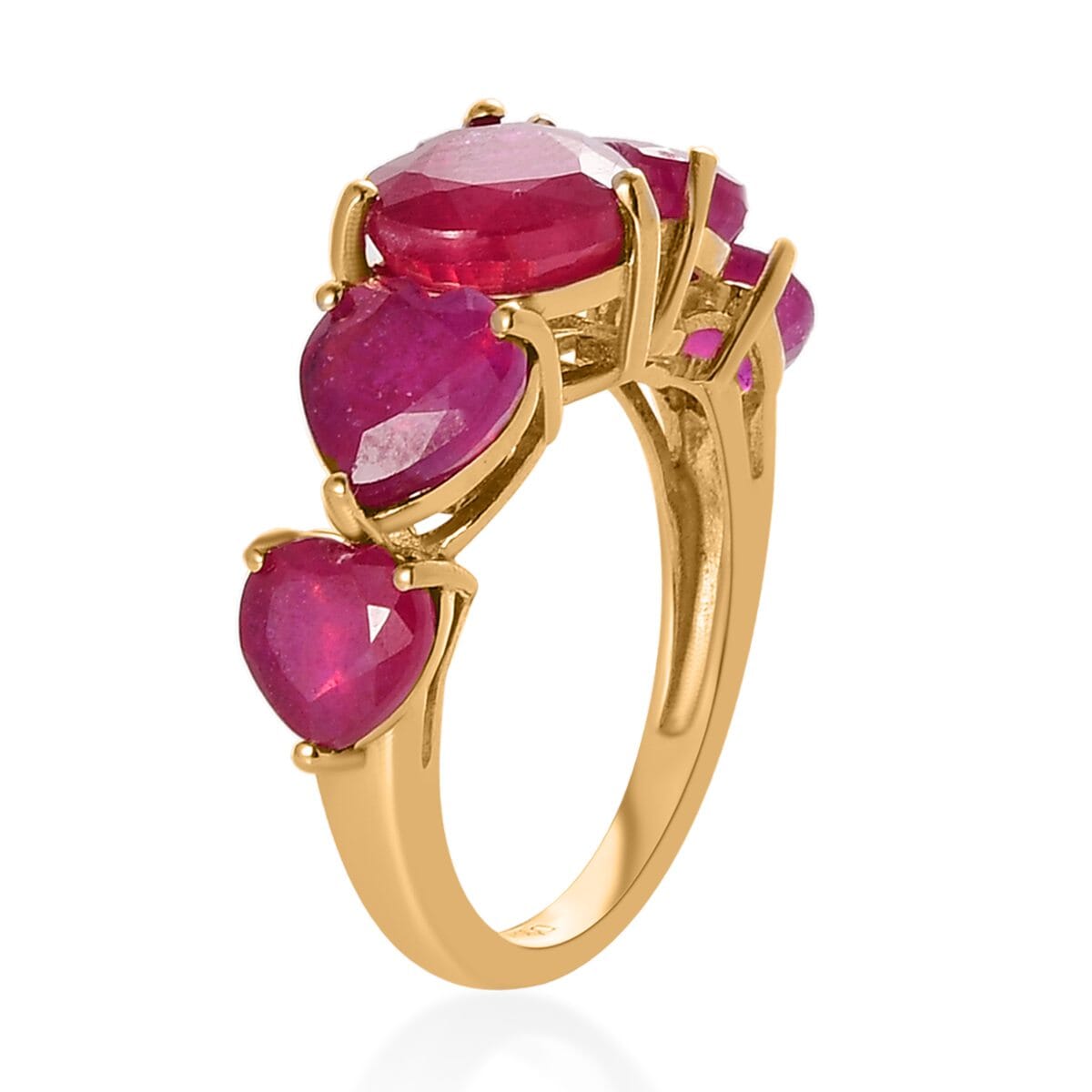 Niassa Ruby (FF) 5 Stone Heart Ring in Vermeil Yellow Gold Over Sterling Silver 8.75 ctw image number 3