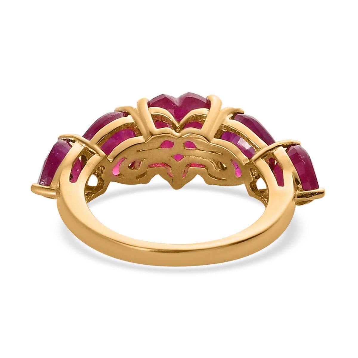 Niassa Ruby (FF) 5 Stone Heart Ring in Vermeil Yellow Gold Over Sterling Silver 8.75 ctw image number 4