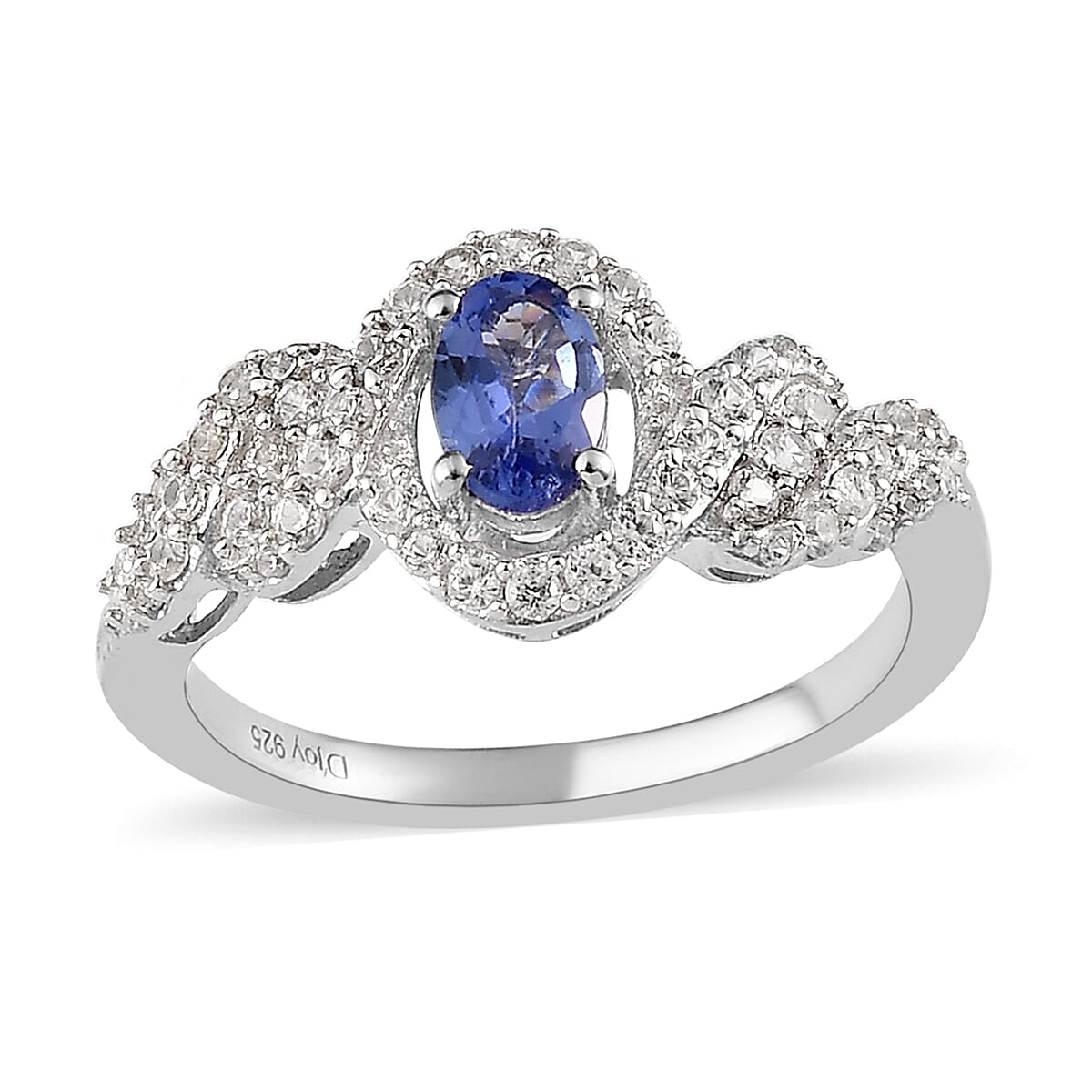 AAA Tanzanite and Natural White Zircon Ring in Platinum Over Sterling Silver 1.10 ctw image number 0