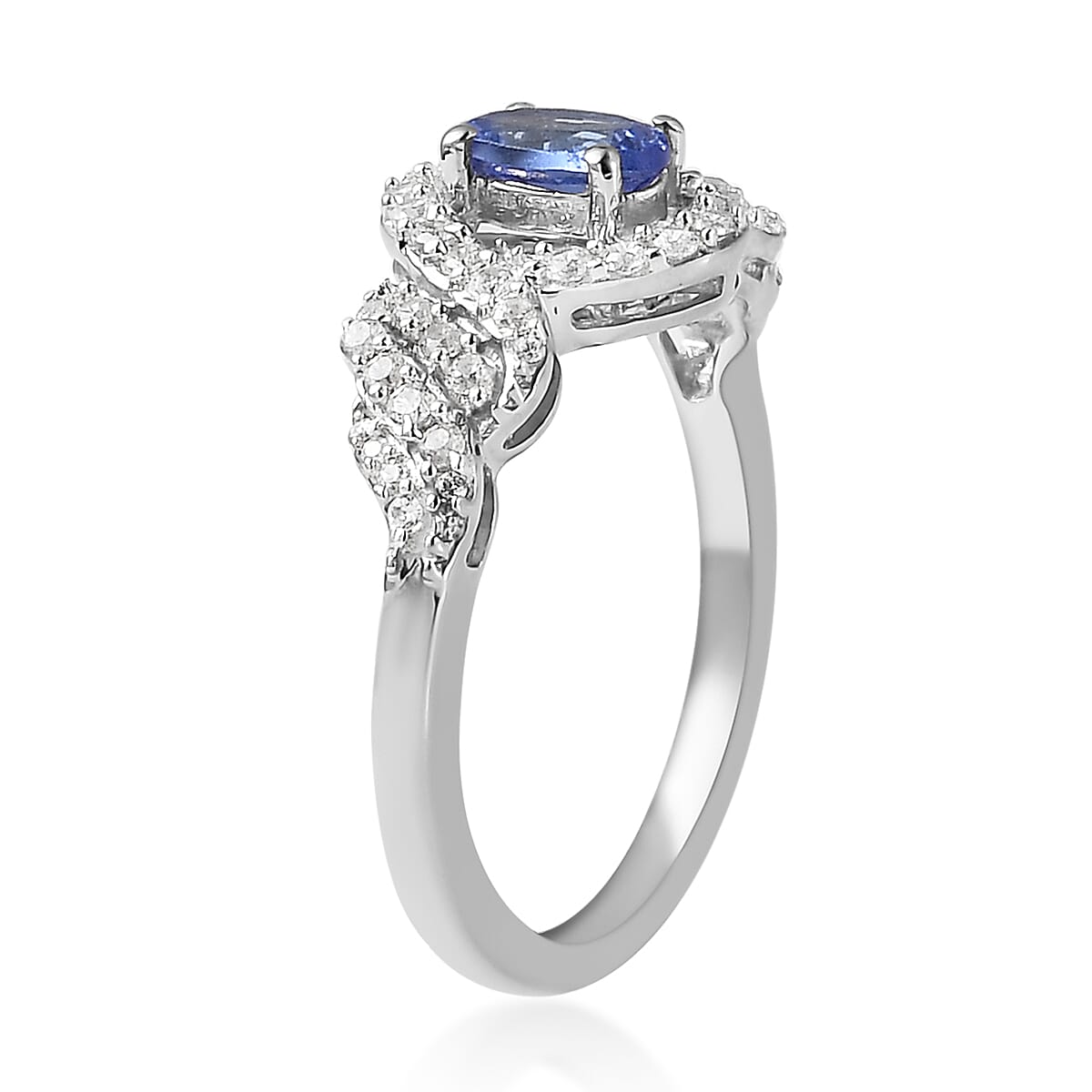 AAA Tanzanite and Natural White Zircon Ring in Platinum Over Sterling Silver 1.10 ctw image number 3
