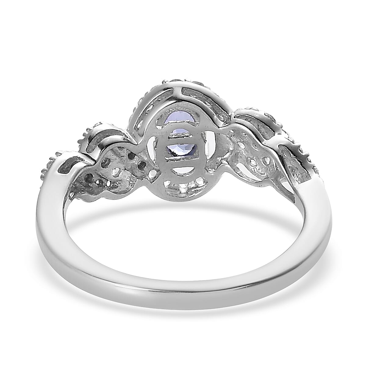 AAA Tanzanite and White Zircon Ring in Platinum Over Sterling Silver (Size 8.0) 1.10 ctw image number 4