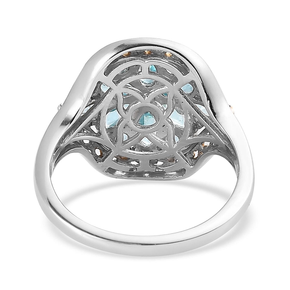 Madagascar Paraiba Apatite Floral Ring in Vermeil Yellow Gold and Platinum Over Sterling Silver (Size 10.0) 2.15 ctw
