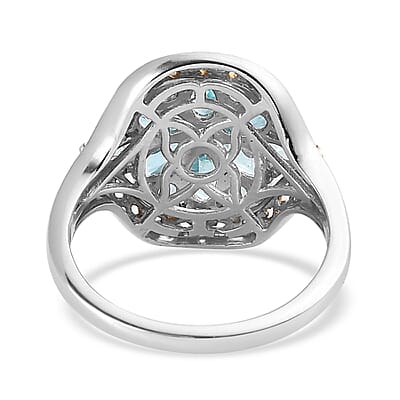 Madagascar Paraiba Apatite Floral Ring in Vermeil Yellow Gold and Platinum Over Sterling Silver (Size 10.0) 2.15 ctw