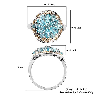 Madagascar Paraiba Apatite Floral Ring in Vermeil Yellow Gold and Platinum Over Sterling Silver (Size 10.0) 2.15 ctw
