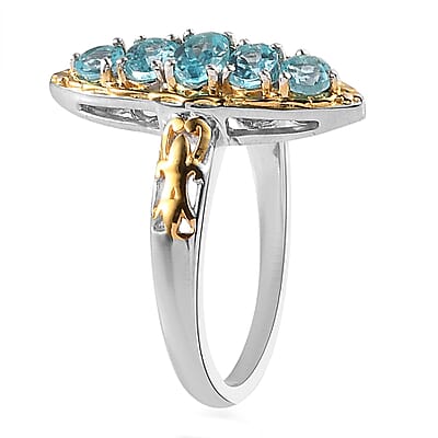 Madagascar Paraiba Apatite Elongated Ring in Vermeil Yellow Gold and Platinum Over Sterling Silver (Size 10.0) 0.75 ctw