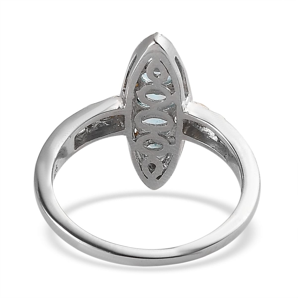 Madagascar Paraiba Apatite Elongated Ring in Vermeil Yellow Gold and Platinum Over Sterling Silver 0.75 ctw image number 4