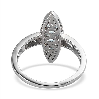 Madagascar Paraiba Apatite Elongated Ring in Vermeil Yellow Gold and Platinum Over Sterling Silver (Size 10.0) 0.75 ctw