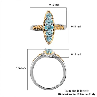 Madagascar Paraiba Apatite Elongated Ring in Vermeil Yellow Gold and Platinum Over Sterling Silver (Size 10.0) 0.75 ctw