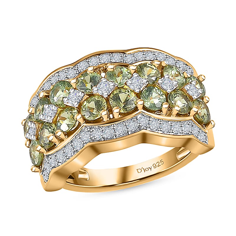 Ambanja Demantoid Garnet and White Zircon Ring in Vermeil Yellow Gold Over Sterling Silver (Size 10.0) 3.25 ctw