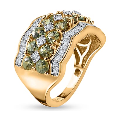 Ambanja Demantoid Garnet and White Zircon Ring in Vermeil Yellow Gold Over Sterling Silver (Size 10.0) 3.25 ctw
