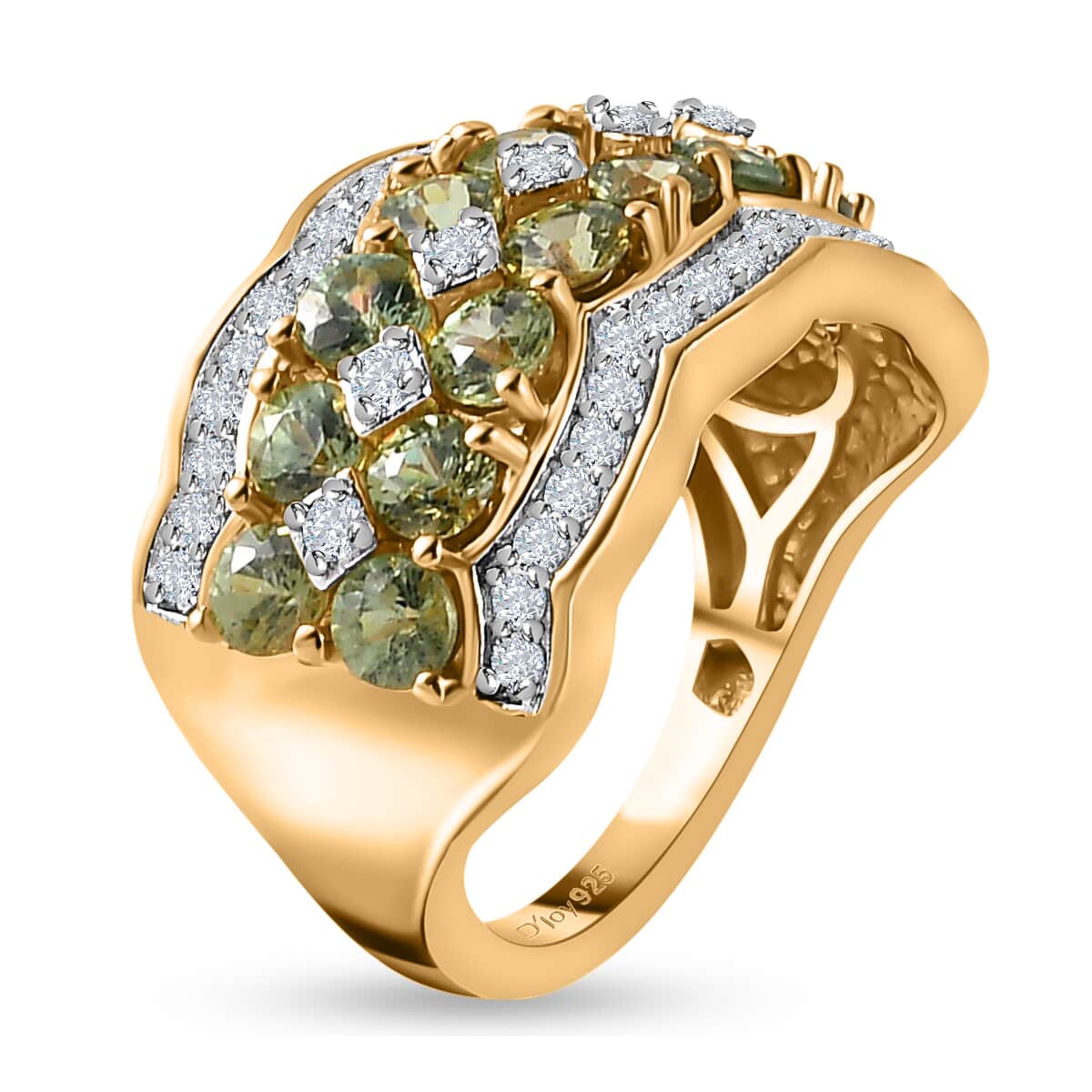 Ambanja Demantoid Garnet and White Zircon Ring in Vermeil Yellow Gold Over Sterling Silver (Size 10.0) 3.25 ctw image number 3