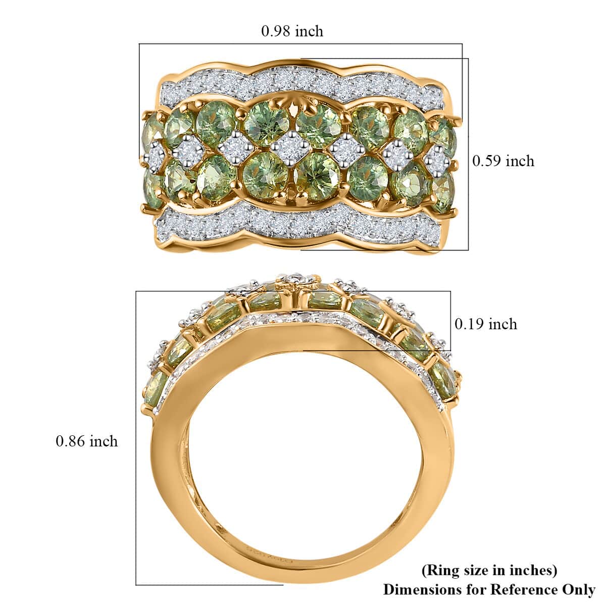 Natural Ambanja Demantoid Garnet, Natural White Zircon Ring in Vermeil YG Over Sterling Silver (Size 10.0) 3.25 ctw image number 5