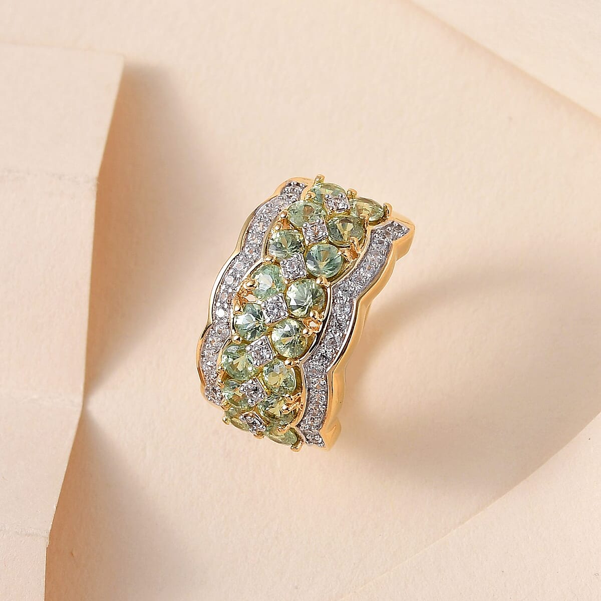 Ambanja Demantoid Garnet and White Zircon Ring in Vermeil Yellow Gold Over Sterling Silver (Size 8.0) 3.25 ctw image number 1