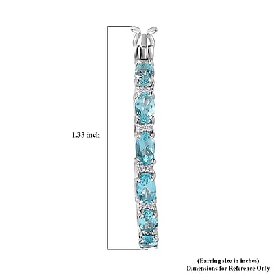 Betroka Blue Apatite and Moissanite 4.90 ctw Earrings in Platinum Over Sterling Silver, Moissanite Inside Out Hoops, Moissanite Silver Hoops, Birthday Gifts For Her