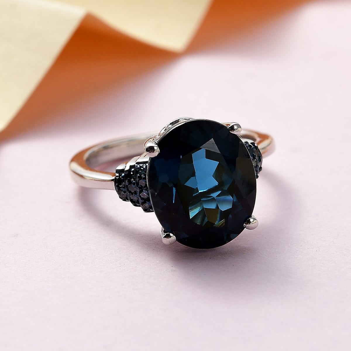 London Blue Topaz and Blue Diamond Ring in Platinum Over Sterling Silver 5.70 ctw image number 1