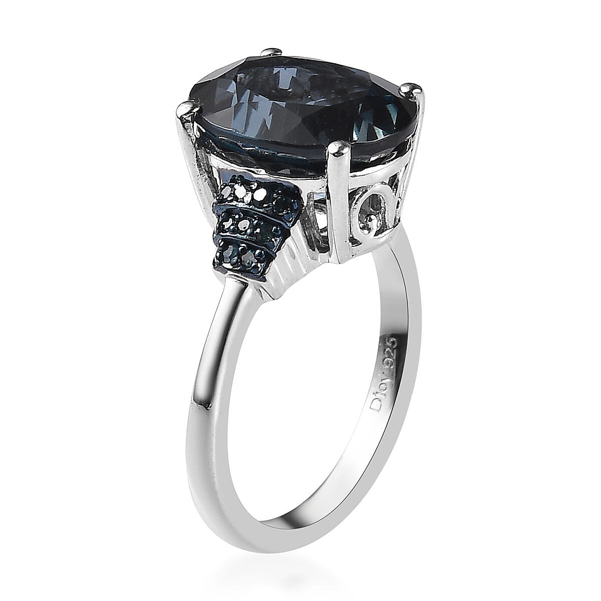 London Blue Topaz and Blue Diamond Ring in Platinum Over Sterling Silver 5.70 ctw image number 3