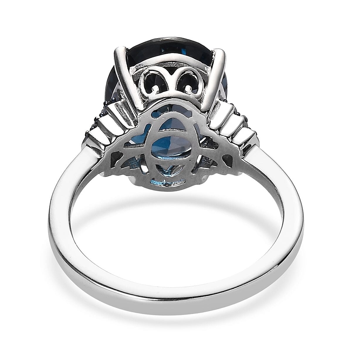 London Blue Topaz and Blue Diamond Ring in Platinum Over Sterling Silver 5.70 ctw image number 4