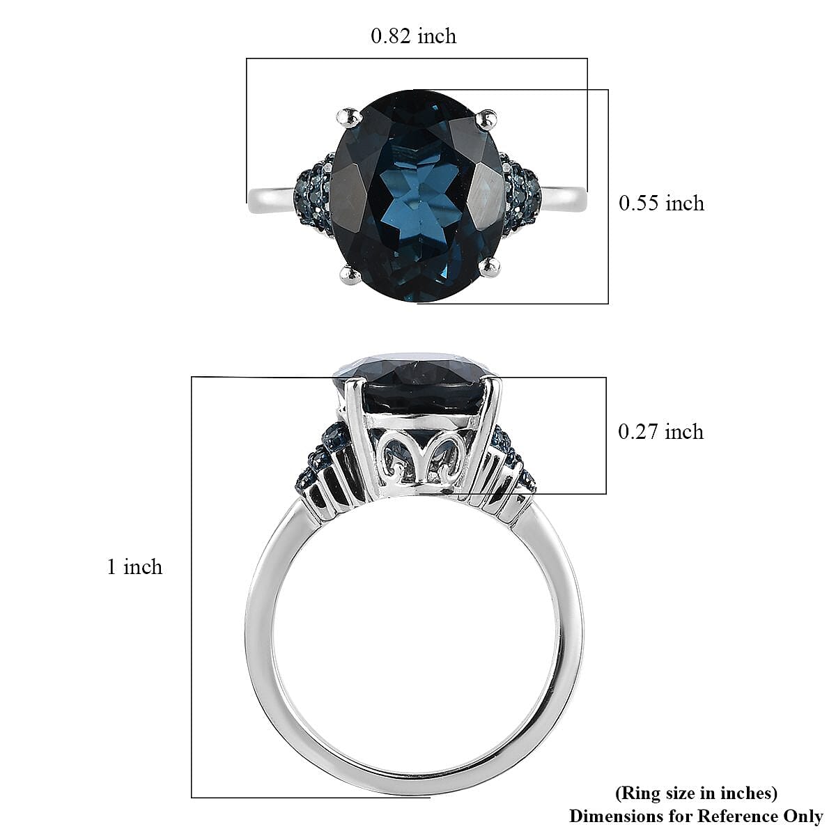 London Blue Topaz and Blue Diamond Ring in Platinum Over Sterling Silver 5.70 ctw image number 5