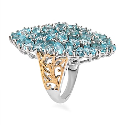 Madagascar Paraiba Apatite Elongated Ring in Vermeil Yellow Gold and Platinum Over Sterling Silver (Size 10.0) 8.50 ctw