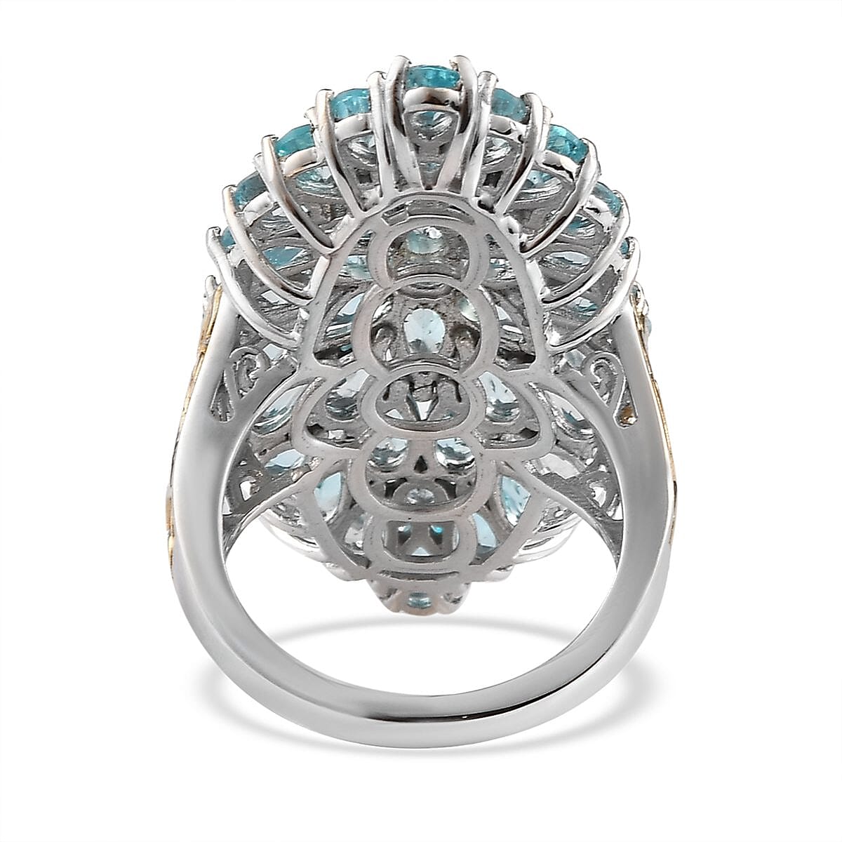 Madagascar Paraiba Apatite Elongated Ring in Vermeil Yellow Gold and Platinum Over Sterling Silver (Size 10.0) 8.50 ctw