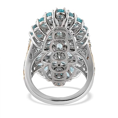 Madagascar Paraiba Apatite Elongated Ring in Vermeil Yellow Gold and Platinum Over Sterling Silver (Size 10.0) 8.50 ctw