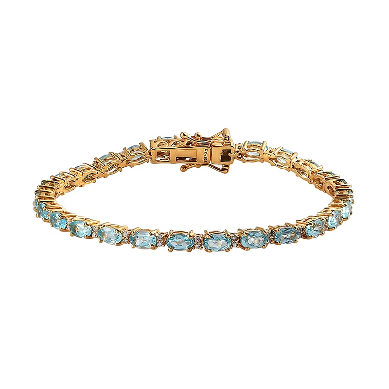 Madagascar Paraiba Apatite and Moissanite Tennis Bracelet in Vermeil Yellow Gold Over Sterling Silver (7.25 In) 7.35 ctw