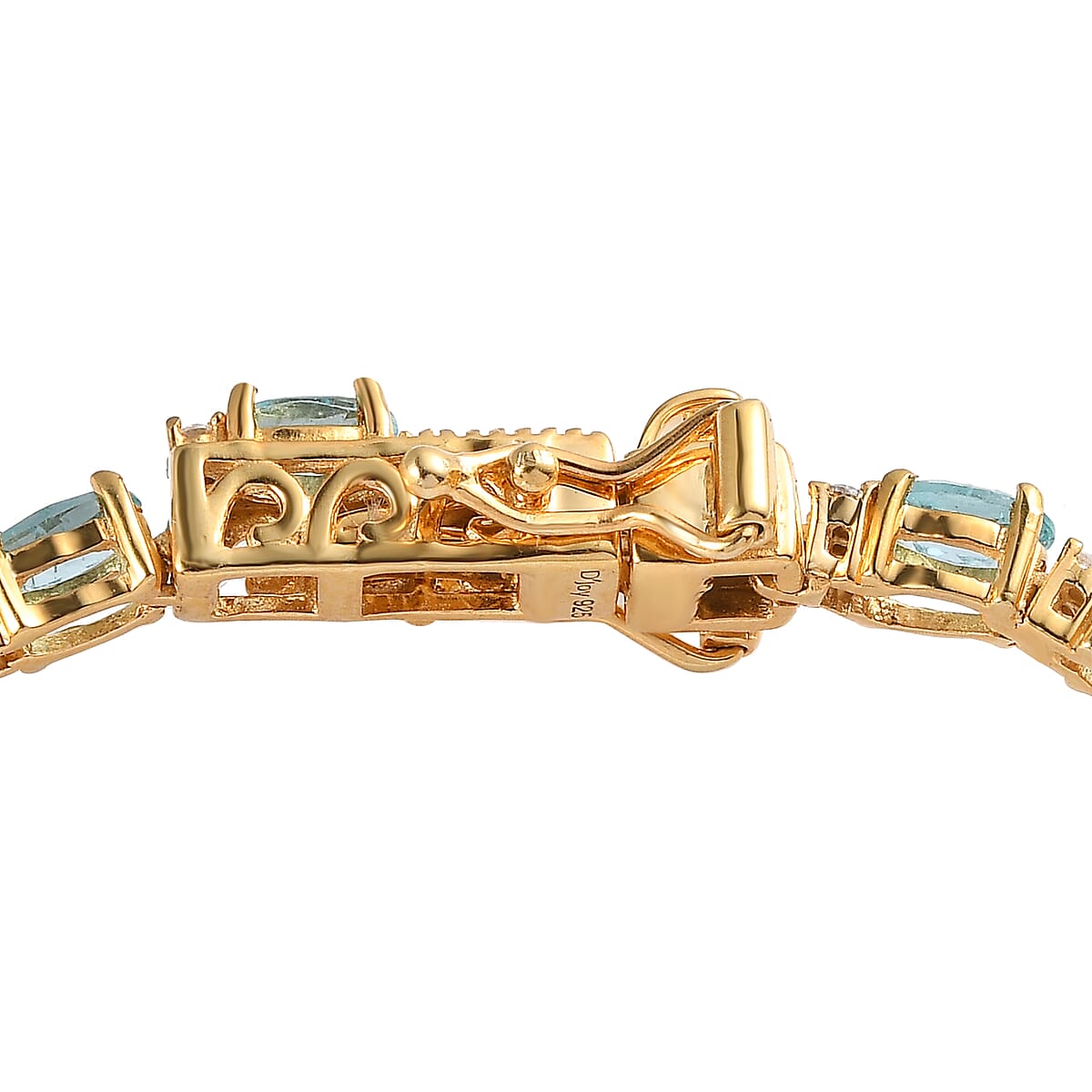 Madagascar Paraiba Apatite and Moissanite Tennis Bracelet in Vermeil Yellow Gold Over Sterling Silver (7.25 In) 7.60 Grams 7.35 ctw image number 3