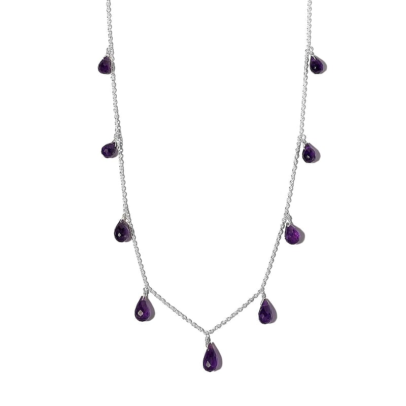 Amethyst Station Necklace 20 Inches in Sterling Silver 9.00 ctw