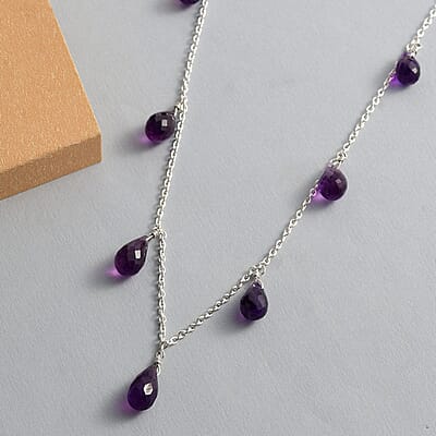 Amethyst Station Necklace 20 Inches in Sterling Silver 9.00 ctw