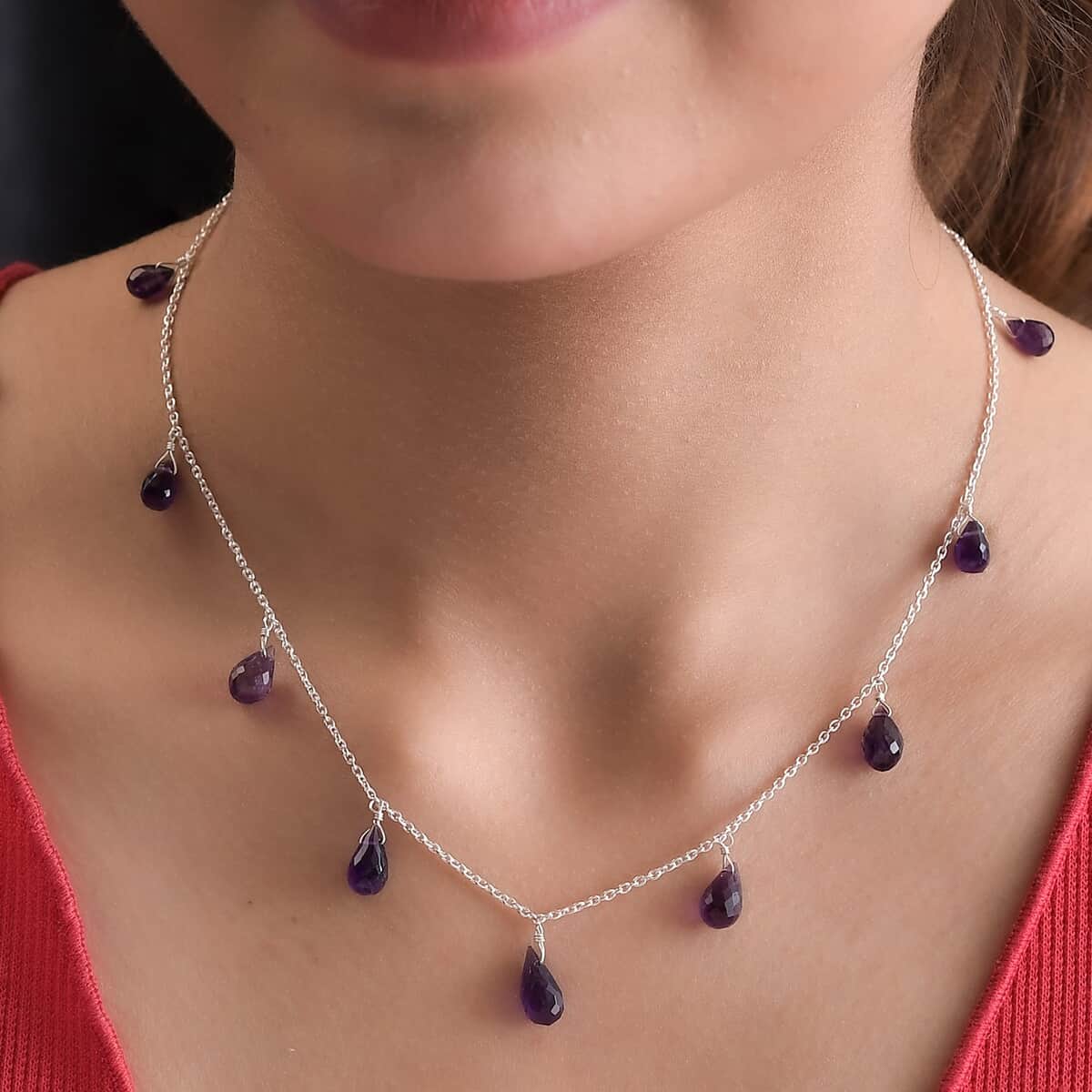 Amethyst Station Necklace 20 Inches in Sterling Silver 9.00 ctw image number 2