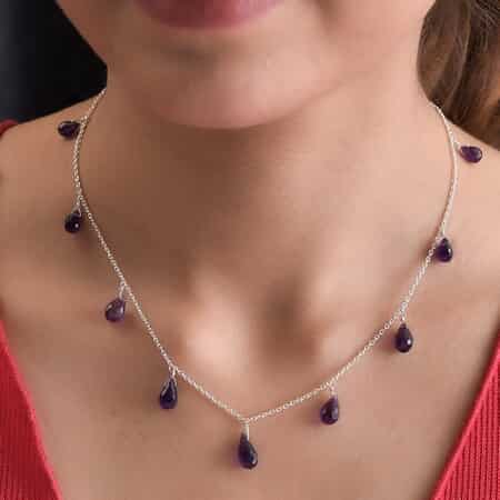 Amethyst Station Necklace 20 Inches in Sterling Silver 9.00 ctw image number 2