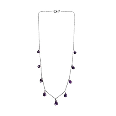 Amethyst Station Necklace 20 Inches in Sterling Silver 9.00 ctw